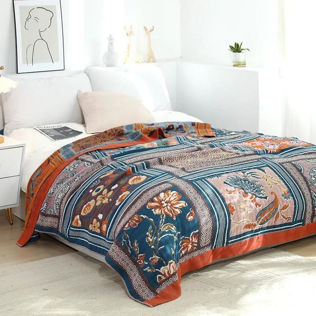Your Warm Home Boho Sommerdecke aus Baumwollgaze in Multicolour, B/B: 200 x 230 cm - Bild 1