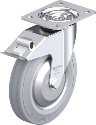 Blickle Lenkrolle LE-VE 200R-FI-SG-FA mit Feststeller, Rad-Durchmesser: 20 cm, Tragfähigkeit: 205 kg, Farbe: Silber - Bild 1