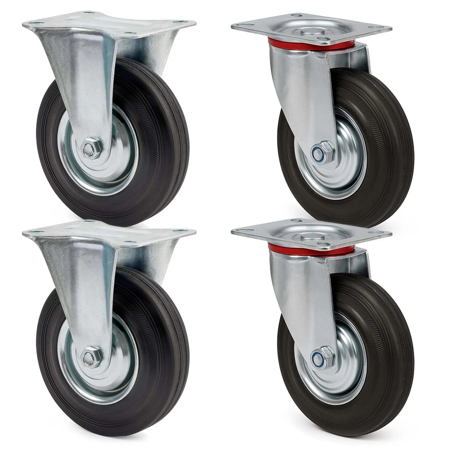 Wiltec Transportrollen Set aus Metall und Gummi in Schwarz, 4 Stück mit 2 Lenkrollen ungebremst und 2 Bockrollen, Tragkraft pro Rolle 70 kg, Durchmesser 100 mm - Bild 2