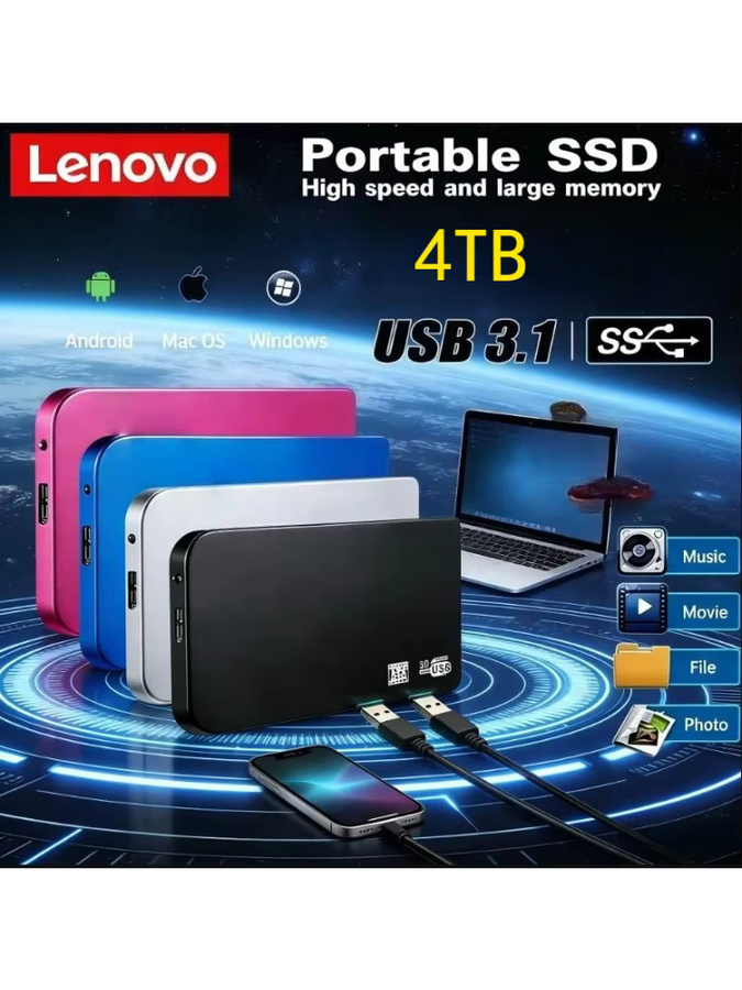 Lenovo USB 3.0 externes Festplattengehäuse für SSD und HDD, 4TB Kapazität, Farbe: Schwarz, Anschluss: USB-A - Bild 5