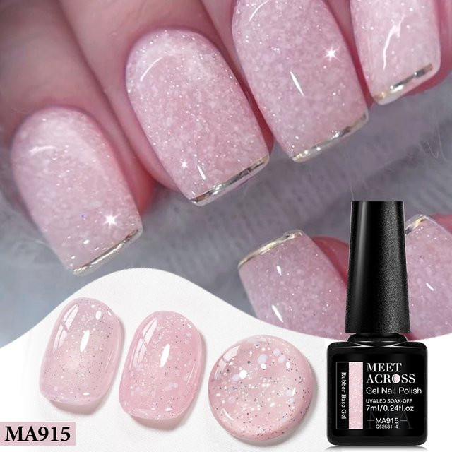 MEET ACROSS Gummi-Basisgel, Nude Pink Schneeweiß, Glänzend, 7 ml - Bild 1