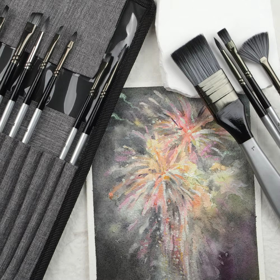 SeamiArt 24-teiliges Malpinsel-Set in Silbergrau für Aquarell, Gouache und Ölmalerei - Bild 6