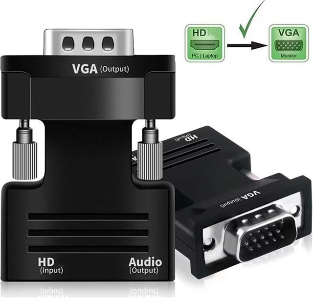 BRYNTHORX HDMI auf VGA Konverter mit 3,5 mm Audio-Anschluss in Schwarz für Laptop, PC, PS4 und Monitor - Bild 1