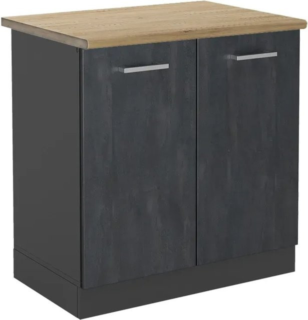 Vicco Spülenunterschrank R-Line in Schwarz Beton/Anthrazit und Eiche mit matten Scharniertüren - Bild 1