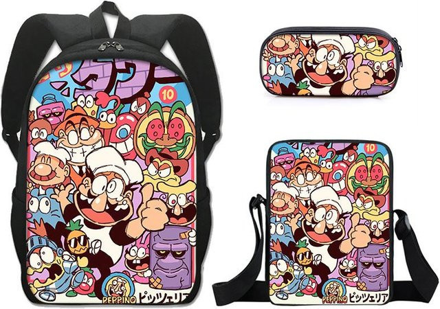 Pizza Tower Dreiteiliges Schulset mit Rucksack, Federmäppchen und Umhängetasche in Multicolour von Fancy Style Studio - Bild 1