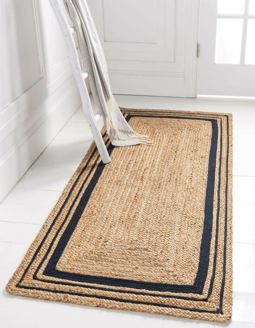 King of the Jute Rugs Jute Teppich Naturfaser rechteckig schwarz/beige B: 60 cm, L: 240 cm - Bild 1
