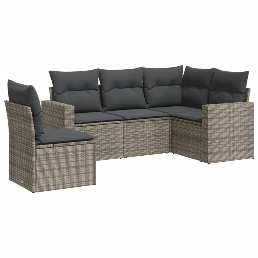 vidaXL 5-tlg Garten-Sofagarnitur in L-Form aus grauem Poly-Rattan mit Sitzkissen und Stauraum - Bild 2