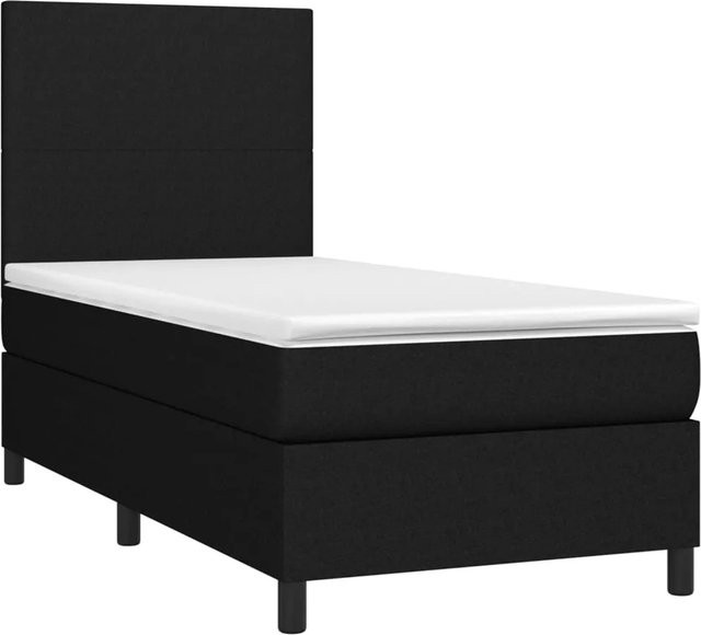 vidaXL Boxspringbett mit Matratze in Schwarz, Hybrid-Bett mit LED-Unterbettbeleuchtung und USB-Anschluss, B/T/H: 100 x 200 x 118 cm - Bild 1
