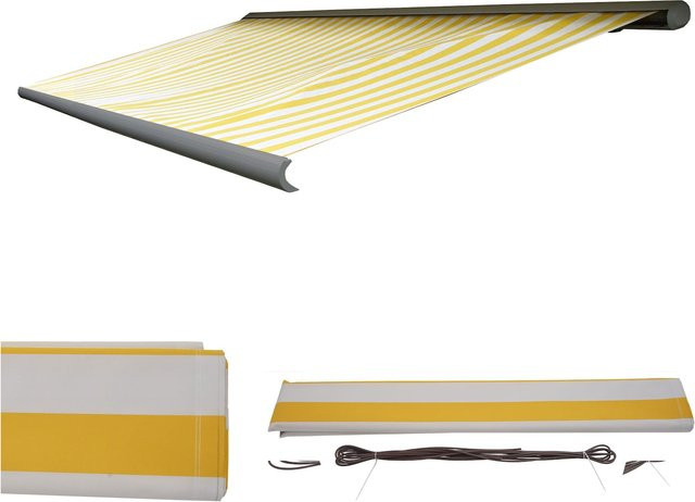 MCW Ersatz-Bezug für Markise H123 Vollkassette aus Acryl in Gelb-Weiß B: 4,5 m, H: 3 m - Bild 1