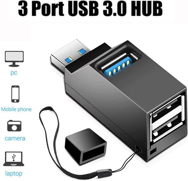 VORTNGLE 3-in-1 USB Hub Adapter in Schwarz mit USB 3.0 und 2.0 Anschlüssen sowie Kartenleser für Laptops und U-Disks - Bild 1