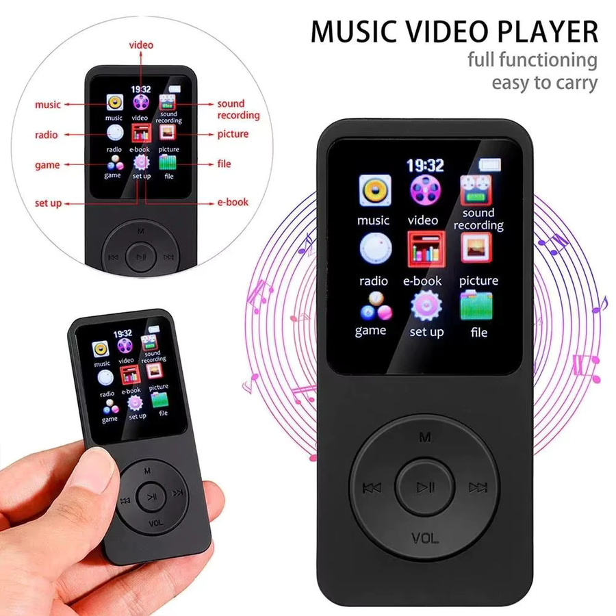 VORTNGLE Tragbarer MP3 Walkman mit Bluetooth 5.4, Musik-Stereo-Player mit E-Book-Unterstützung, Aufnahme-Funktion und FM-Radio in Schwarz - Bild 5
