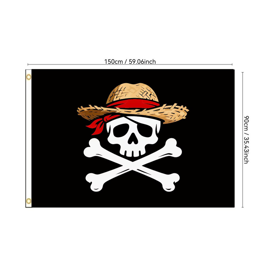 Schwarze Piraten-Flagge mit Schädel und Augenklappe als Wanddekoration, B/B: 60 x 90 cm - Bild 2