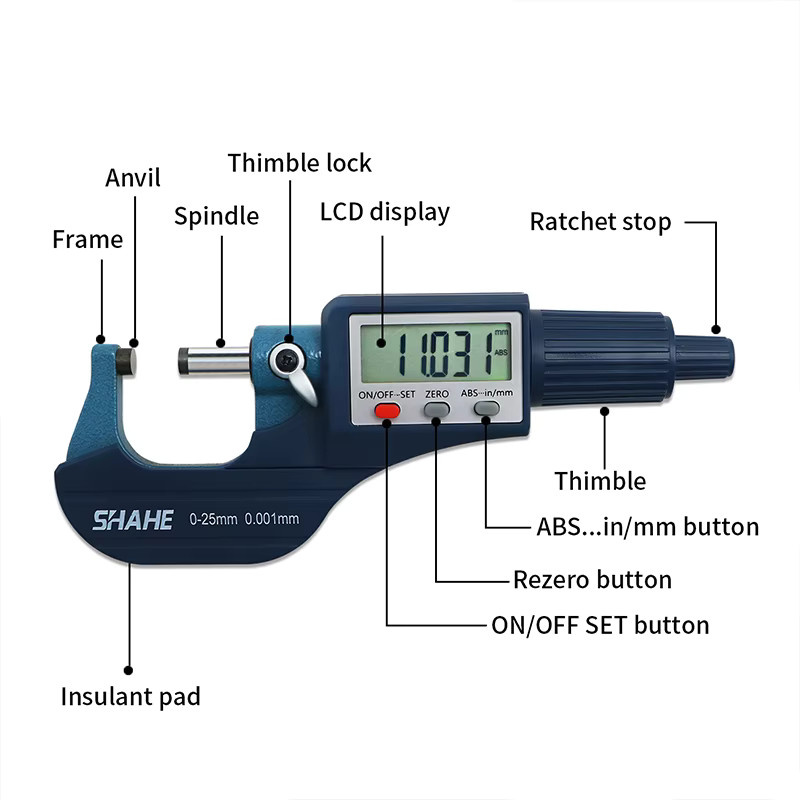 SHAHE Digitales Außenmikrometer 0-25 mm in Blau mit 0,001 mm Messgenauigkeit - Bild 2