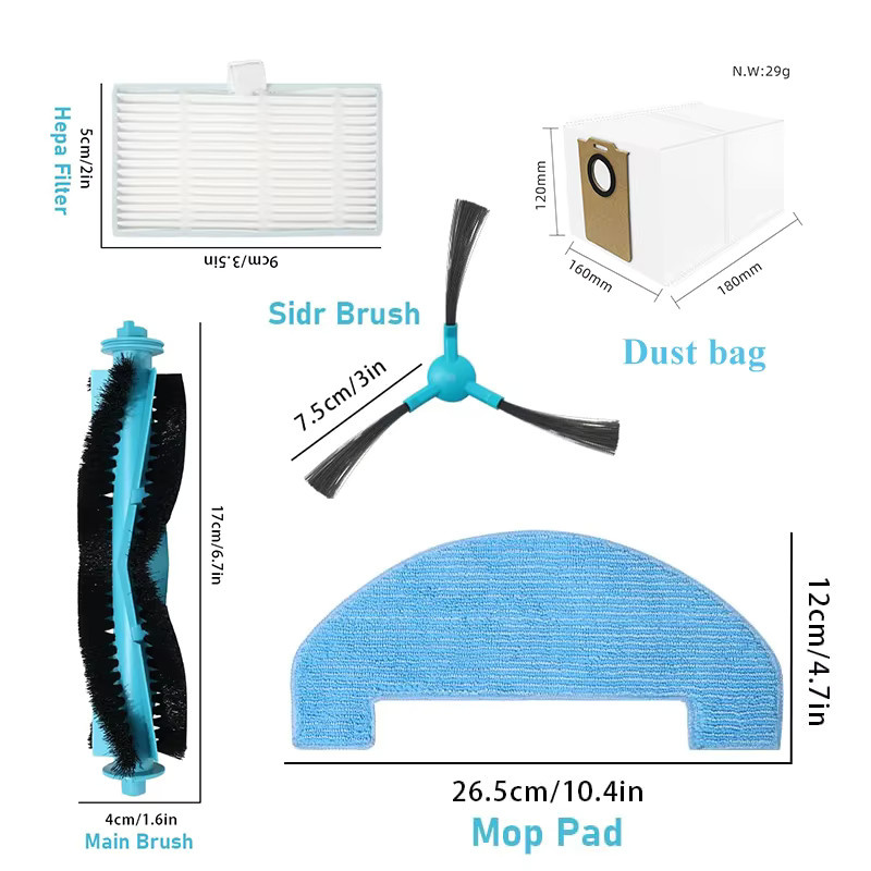 Zubehör-Set für Ultenic T20 Pro, T10 Lite und Dream Trouver E20 Pro/E20 Pro Plus mit Staubbeuteln, Filtern, Pinseln und Tüchern von Fxaizl - Bild 2
