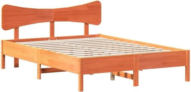 vidaXL Massivholzbett aus Kiefernholz in Braun, Rustikaler Stil, ohne Matratze, B/T/H: 155,5 x 205,5 x 81,0 cm - Bild 1