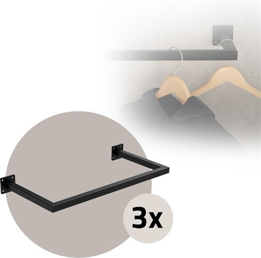 ML-Design 3er Set Kleiderstange Wandmontage aus Stahl in Schwarz Matt, B/H: 60 x 30 cm - Bild 1