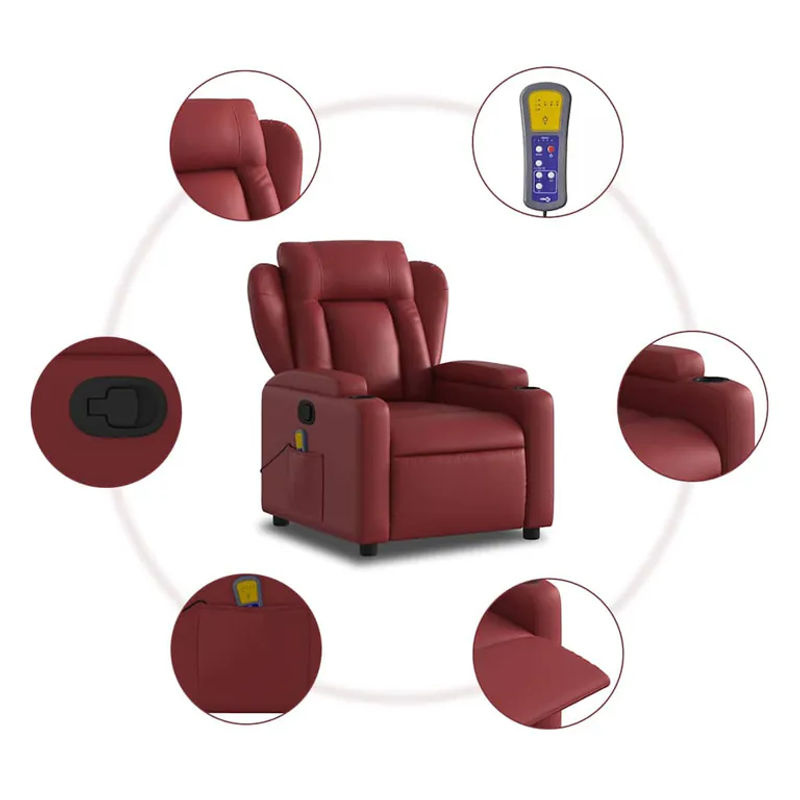 Vidaxl Klappbarer Massagesessel Relaxsessel in Weinrot mit Kunstlederbezug im modernen Design - Bild 6