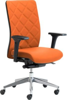 Ergonomischer Bürostuhl WIKI von Leyform in Orange mit Armlehnen, Stoff-Rücken und poliertem Aluminiumgestell, höhenverstellbar - Bild 1
