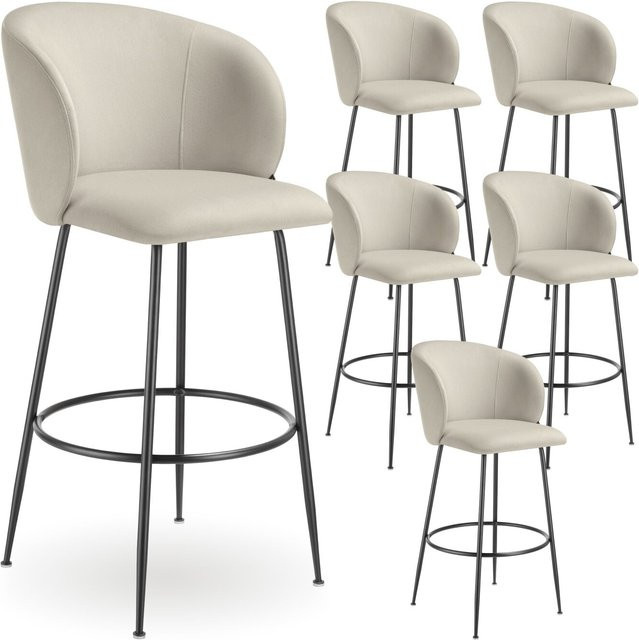 tectake Barstuhl Luana Set 6er Pack in Samtoptik mit Stahlbeinen, Beige und Schwarz, B/T/H: 51 x 60 x 106 cm - Bild 1