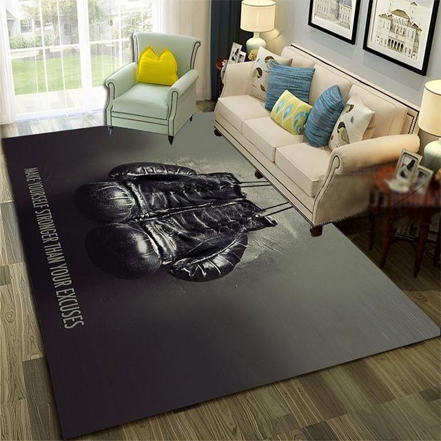 HGHT 3D Teppich HD Boxer Fight Boxhandschuhe, rutschfeste Bodenmatte aus Polyester für Wohnzimmer, Schlafzimmer oder Kinderzimmer, B/T: 60 x 40 cm, Schwarz - Bild 1