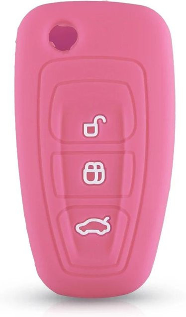 KEYYOU Silikon Schlüsselanhänger Abdeckung Hülle für Ford Ranger C-Max S-Max Focus Galaxy Mondeo Transit Tourneo Custom, 3 Tasten, Rosa - Bild 1