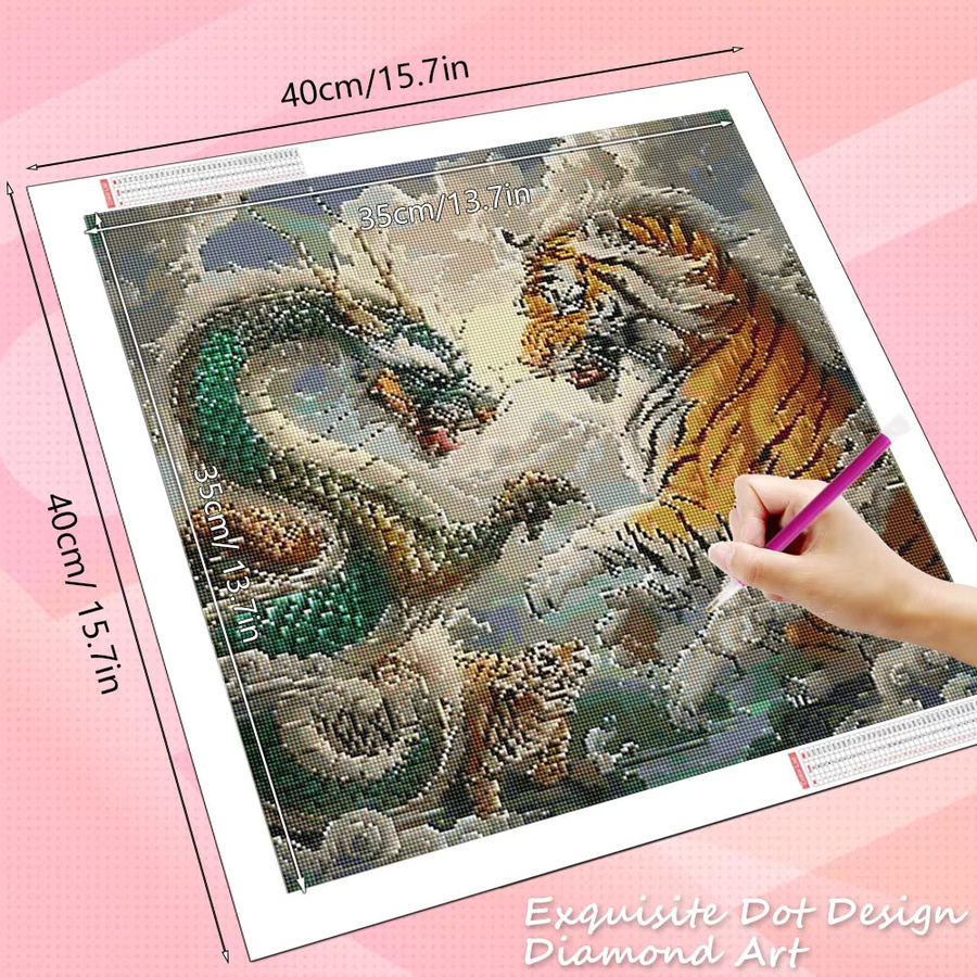 HUACAN 5D DIY Diamantmalerei Tiger Drache Set mit Mosaik-Tierbild in Multicolor - Bild 2