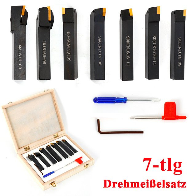 7-teiliges Drehwerkzeug-Set aus Stahl in Schwarz mit Hartmetallklingen, Klingenstärke: 4,5 mm, Schaftdurchmesser: 16 mm - Bild 1