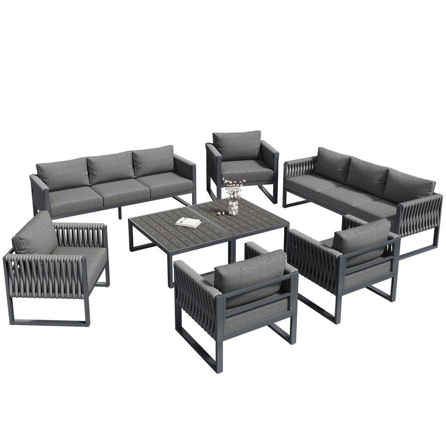 okwish Gartenmöbel Set Outdoor Sofa 10-Sitzer mit rostfreiem Metallgestell in Grau - Bild 2
