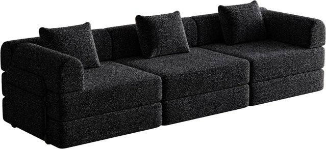 PXloue 3-Sitzer Schlafsofa 2 in 1 mit Bettfunktion und Stauraum, Chenille, Beige, Metallrahmen - Bild 1