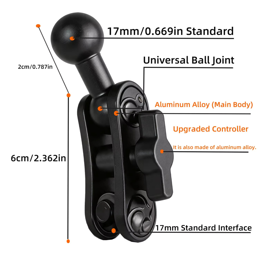 TEEQ Motorrad-Handyhalterung aus Aluminiumlegierung mit 17mm Kugelkopf und Verlängerungsstange in Schwarz - Bild 5