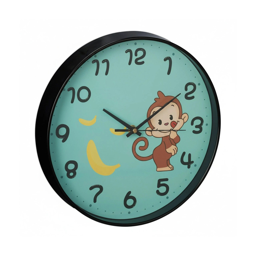 Relaxdays Wanduhr mit Affen-Motiv in Türkis und Schwarz für Kinder, Durchmesser: 29,5 cm, Tiefe: 4,5 cm - Bild 2