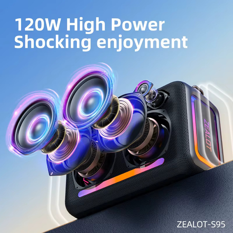 Zealot S95 Tragbarer Bluetooth-Lautsprecher mit 120W Hochleistung, Wasserdicht, RGB-Farblicht und 360° Stereo Surround in Schwarz - Bild 3