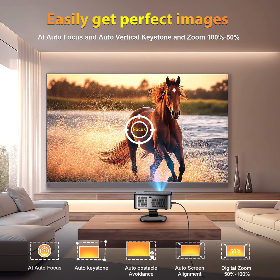 XIWBSY 4K Outdoor-Projektor mit 40000 Lumen, Smart-Projektor mit Autofokus, 8K Video Unterstützung, WiFi6 und Bluetooth 5.3 für dein Heimkino - Bild 5