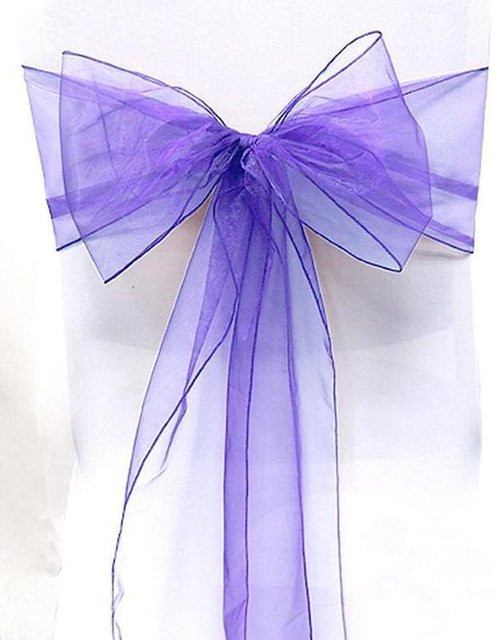 LOULOUAVO Organza Stuhlbezug mit Schärpe für Hochzeiten und Bankette, 50 Stück, Lichtlila - Bild 1