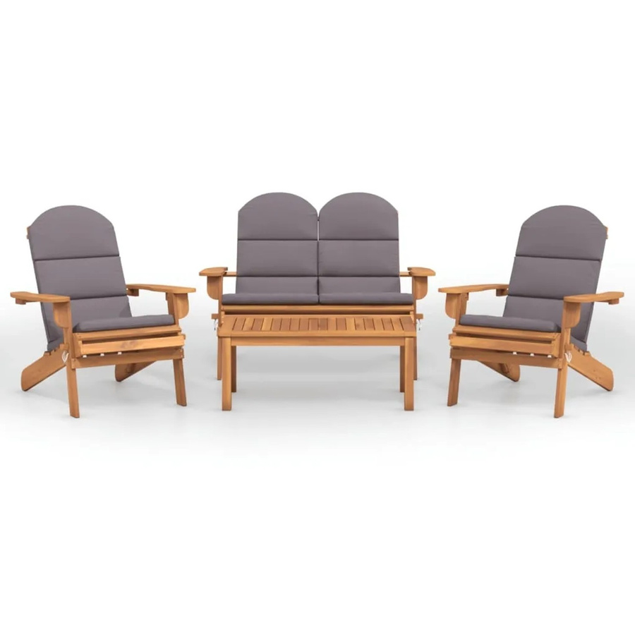 vidaXL 4-tlg Garten-Lounge-Set Adirondack Modell 2 aus Akazien-Massivholz mit Sitz- und Rückenkissen in Dunkelgrau - Bild 2
