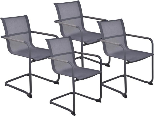 DELUKE Gartenstuhl 4er Set BORIS Freischwinger aus Kunststoff und Textilene in Grau, wetterfeste Outdoor Essstühle - Bild 1