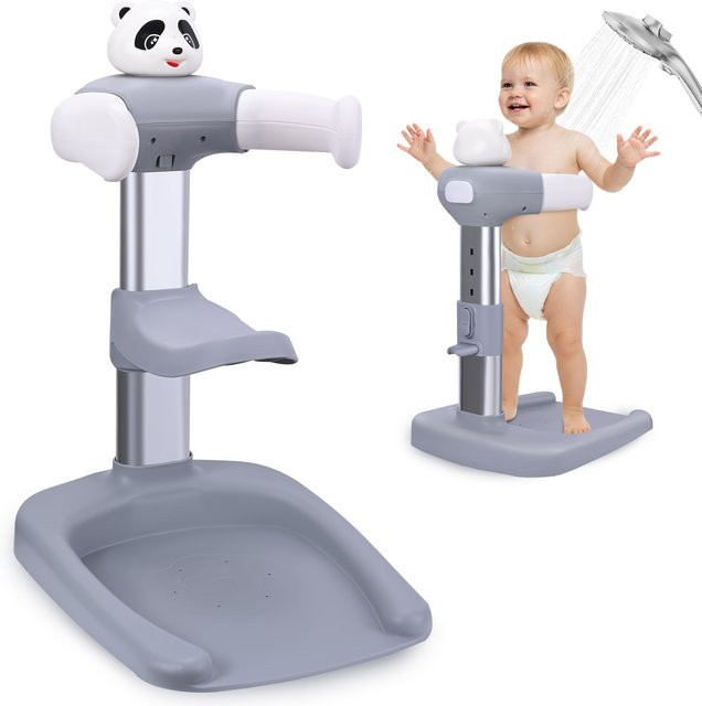 Verstellbarer Baby-Duschständer in Grau mit rutschfester Oberfläche als praktische Badestütze für dein Kind - Bild 1