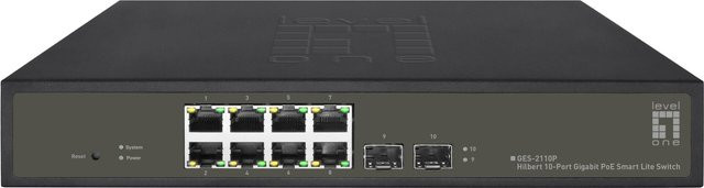 LevelOne Hilbert 10-Port Gigabit PoE Smart Lite Switch GES-2110P in Schwarz mit 8 PoE Ausgängen, 2 x Gigabit SFP und 130W PoE-Leistungsbudget - Bild 1