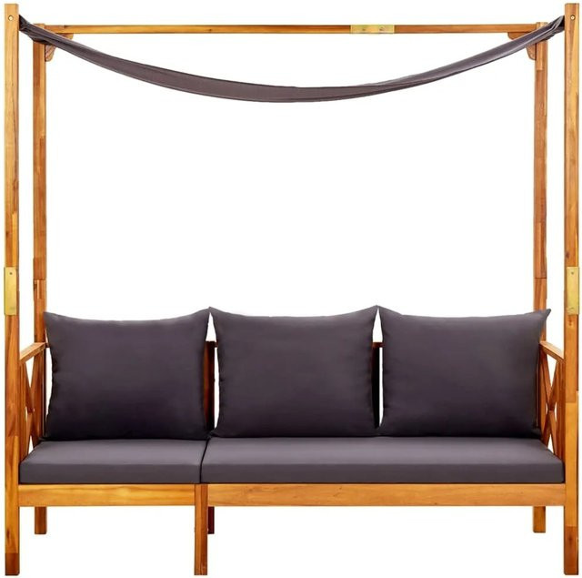 vidaXL Gartenbank mit Sonnendach aus geöltem Akazienmassivholz in Braun und Grau, B/T/H: 180 x 66 x 179 cm - Bild 1