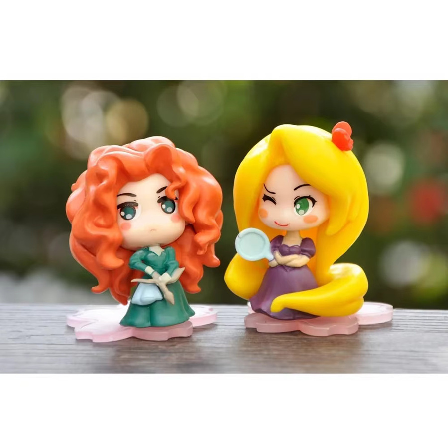 Bandai Disney Prinzessinnen Figuren Set, 9er Pack Kawaii Mini Figuren mit Rapunzel, Schneewittchen, Jasmin, Mulan und Ariel, Mehrfarbig, Höhe: 6 cm - Bild 3