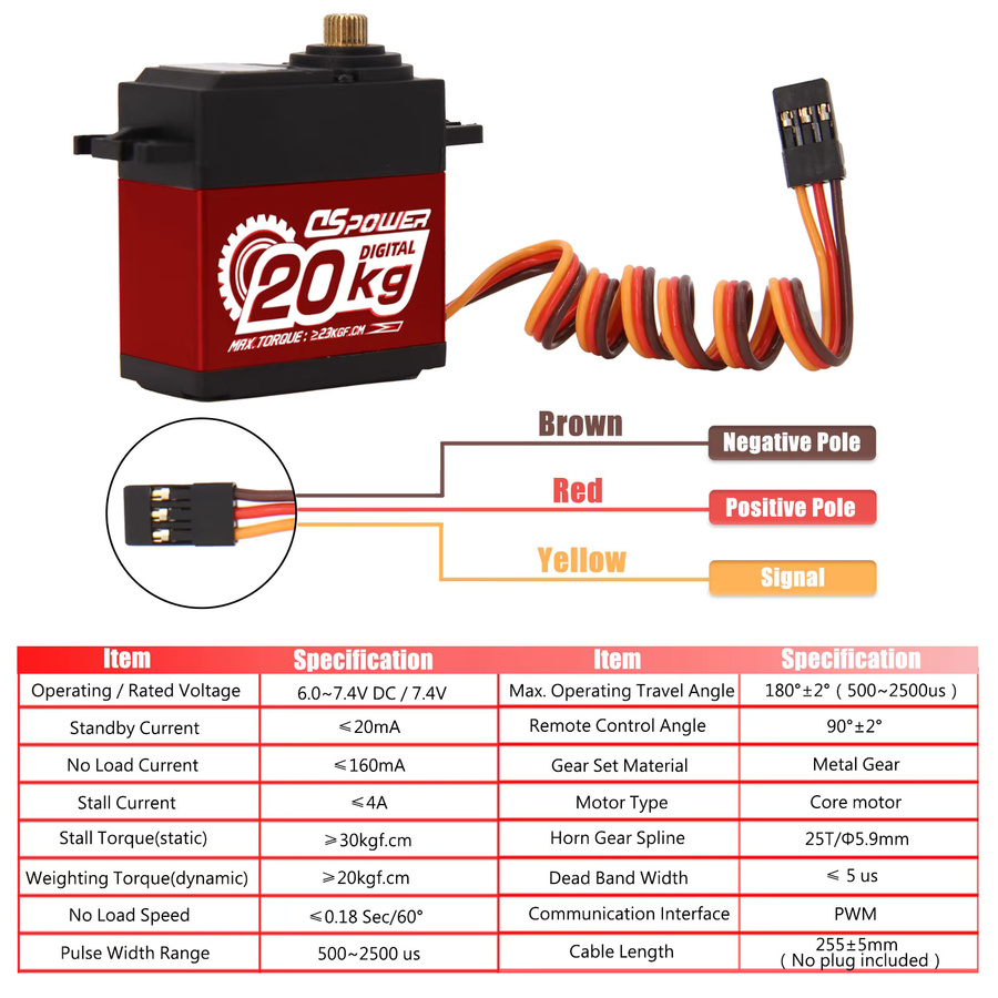 DSPOWER Digital Servo, Metallgetriebe, 20KG - Bild 5
