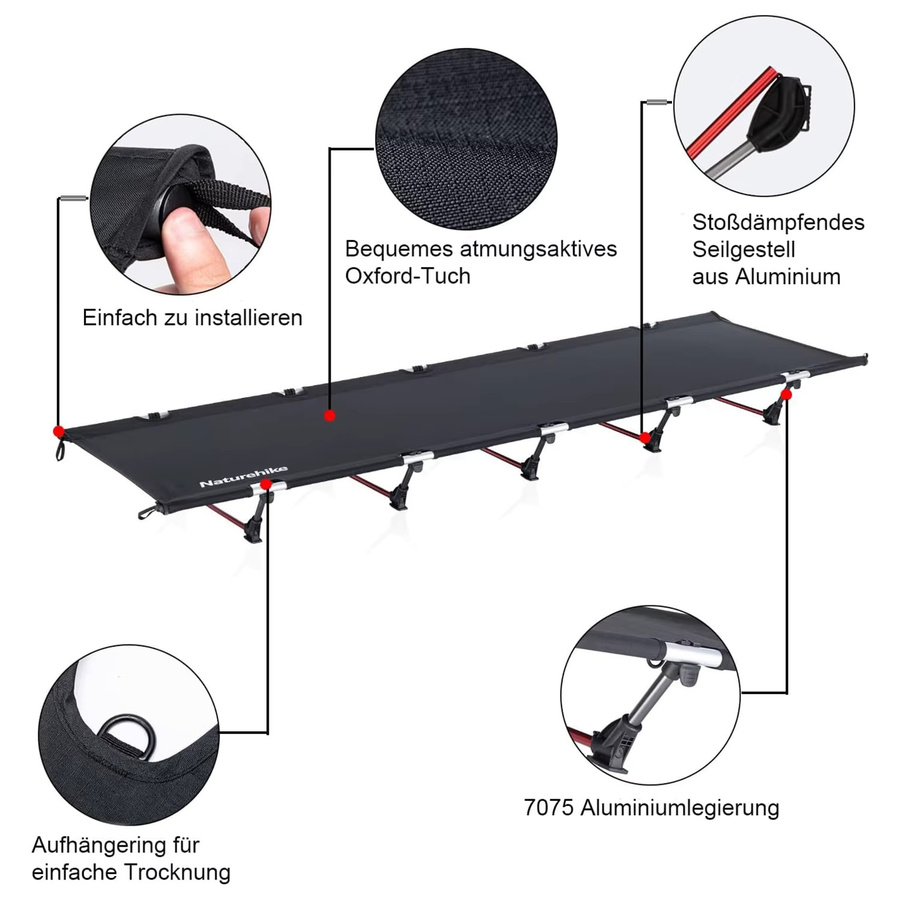 Naturehike Campingbett ultraleichtes Klappbett für Erwachsene in Grün oder Schwarz mit 150 kg Belastbarkeit - Bild 2