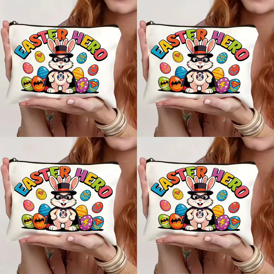 Bunte Leinwand-Kosmetiktasche mit Ostern-Kaninchen-Motiv in Mehrfarbig - Bild 4