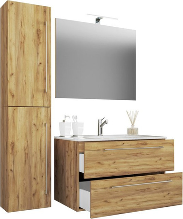 VCM Badinos 4-tlg. Badmöbel Set mit Keramik-Waschtisch, Unterschrank mit Schubladen und Drehtüren sowie Spiegel, Breite: 80 cm