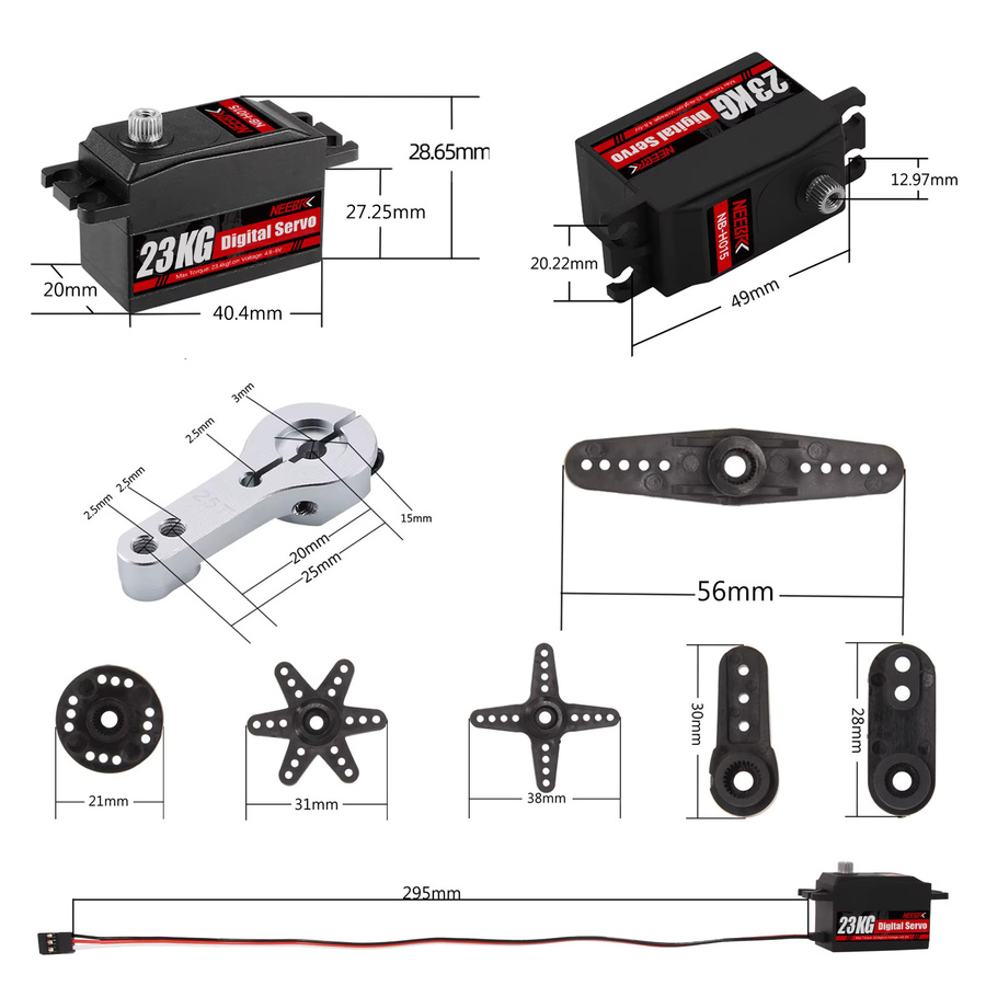 NEEBRC Low Profile Digital Servo, Vollmetallgetriebe, High Torque, Schwarz - Bild 5