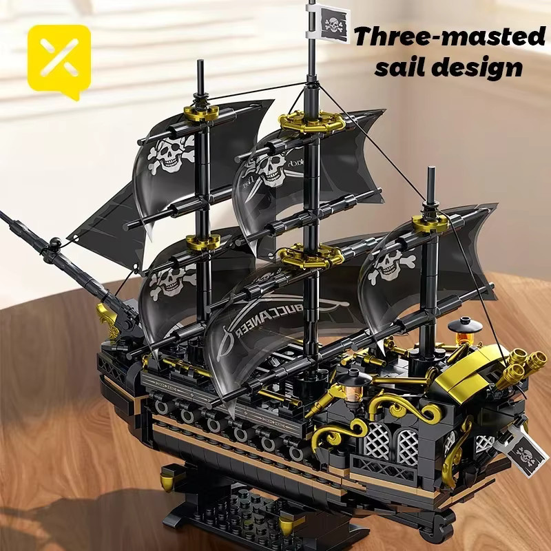 TOYLINX Piratenschiff-Bausteinset, Schwarz, Piraten, Kunststoff - Bild 3