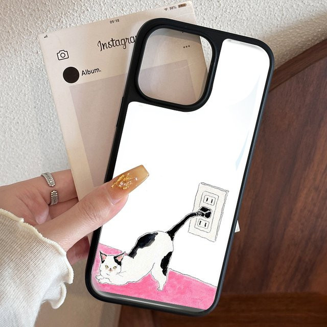 AIR PLUS Handyhülle im koreanischen Stil mit niedlicher Kuhkatze für iPhone 11 bis iPhone 17 Pro Max, Farbe: Schwarz - Bild 1