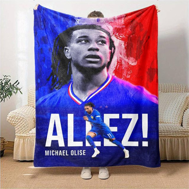 YglFourteen Michael Olise Flanell Überwurfdecke, Blau, B/B: 150 x 180 cm - Bild 1