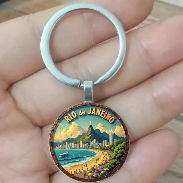 Schlüsselanhänger Rio de Janeiro Brasilien Christus und Copacabana Strand Skyline, Rund - Bild 1