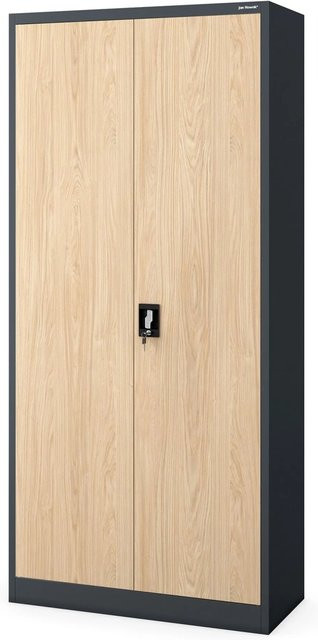 JAN NOWAK Büro-Aktenschrank aus Metall in Sonoma Eiche Anthrazit mit verstellbaren Regalböden und Schloss, H 195 cm x B 90 cm x T 40 cm - Bild 1
